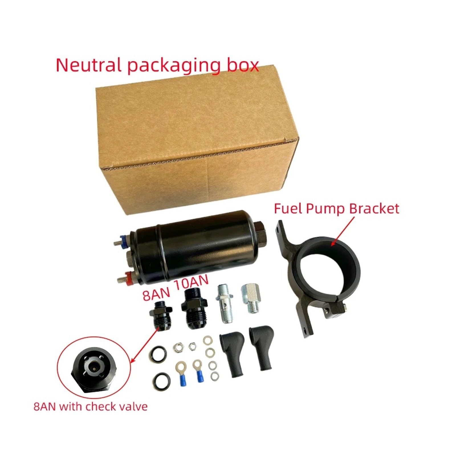 Elektrische Inline Kraftstoffpumpe 380LPH Inline Externe Kraftstoffpumpe 10AN Einlass + 8AN Mit Rückschlagventil Auslass 044 Vavle 0580254044 Rennwagen-Modifikation(NP6006B-8AN-10AN-044)