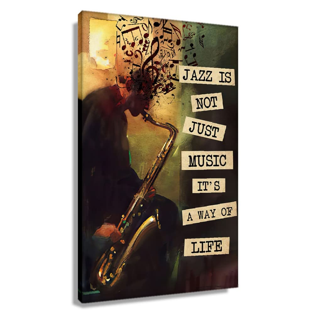Jazz Wall Art Modern Framed Music Is Life Decor Pictures Vintage Canvas Living Room Prints Instrument Posters (12x18 inch)