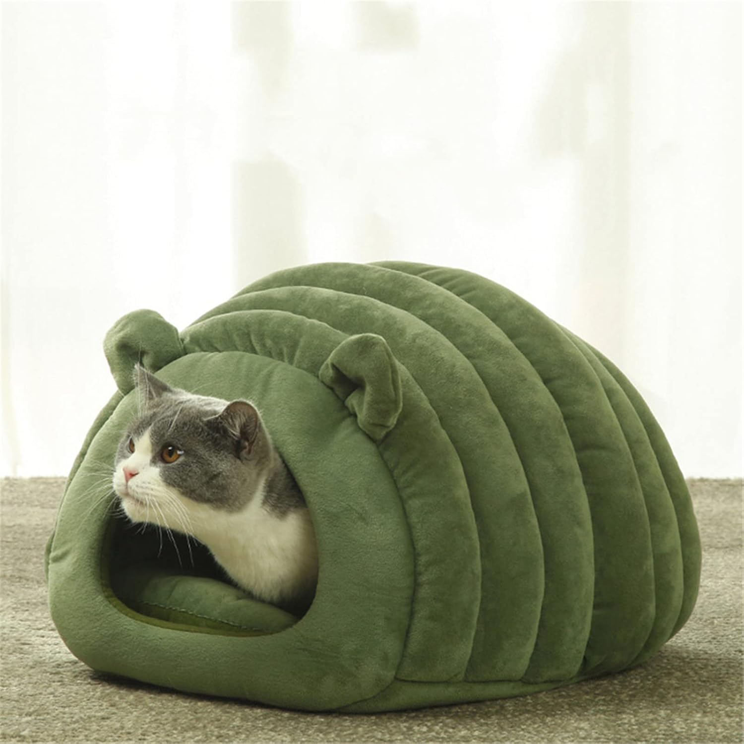Cat House Bed, Winter Warm Nest Soft Foldable Sleeping Mat Pad Cozy Kitten Cave Cute Pet Beds Cat Nest for Cats Puppy Small Dogs(Green)