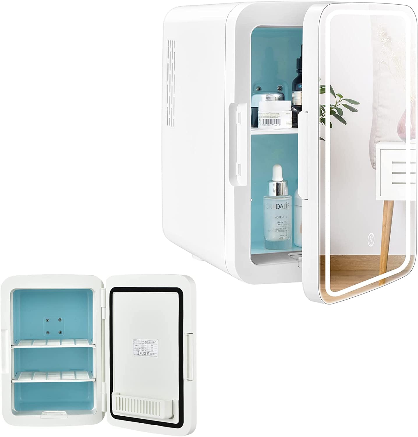 RELAX4LIFE Mini-Kühlschrank 10 L, Kosmetika-Kühlschrank für Kühler & Heizen mit 3 Helligkeitsstufen Einstellbarem LED-Licht&Spiegel&Abnehmbaren Regalen, Tragbarer Getränkekühlschrank für Zuhause