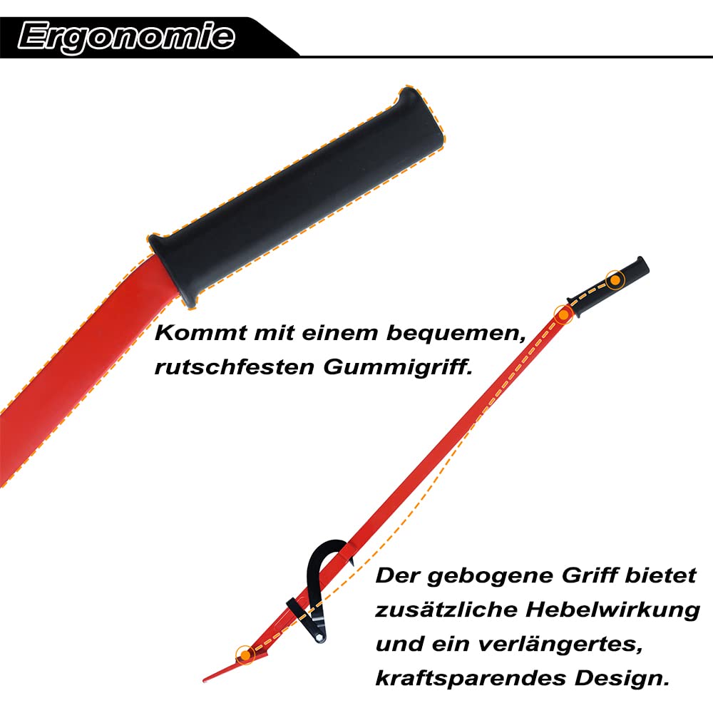 Sollevatore a cascata con gancio reversibile, 130 cm, supporto girevole per la silvicoltura e la coltivazione del legno, rosso