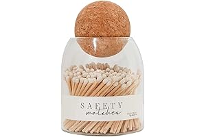 Elegant Wooden Match Holder with Safety Glass Jar | Long 3" Matches...