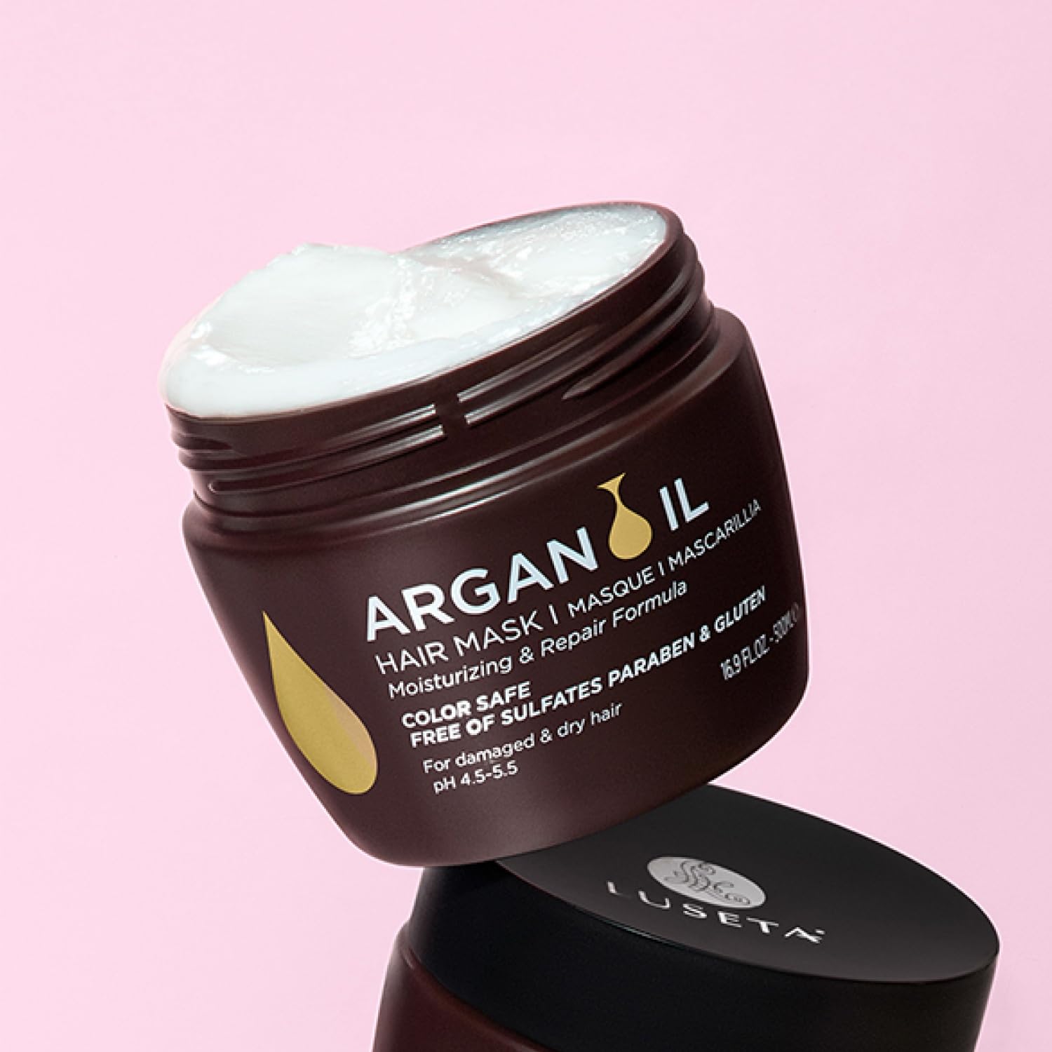 LUSETA Maschera con Olio d'Argan, ripara e idrata i capelli secchi e danneggiati, senza coloranti e solfati, 500 ml
