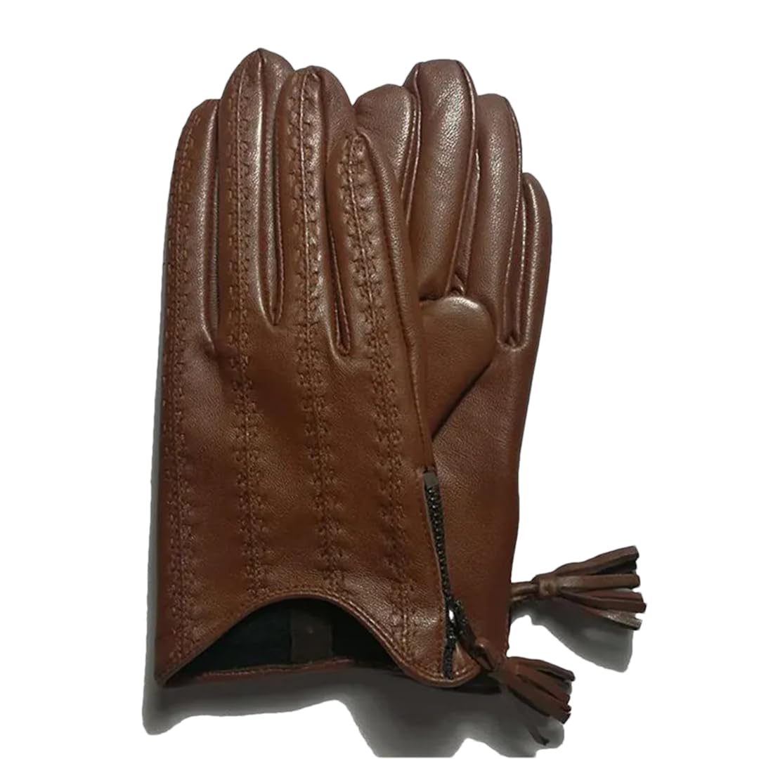 Guantes de conducción con flecos de poliuretano para mujer, estilo corto, con cremallera, para otoño e invierno, con forro de terciopelo, talla 2 S, 3, S
