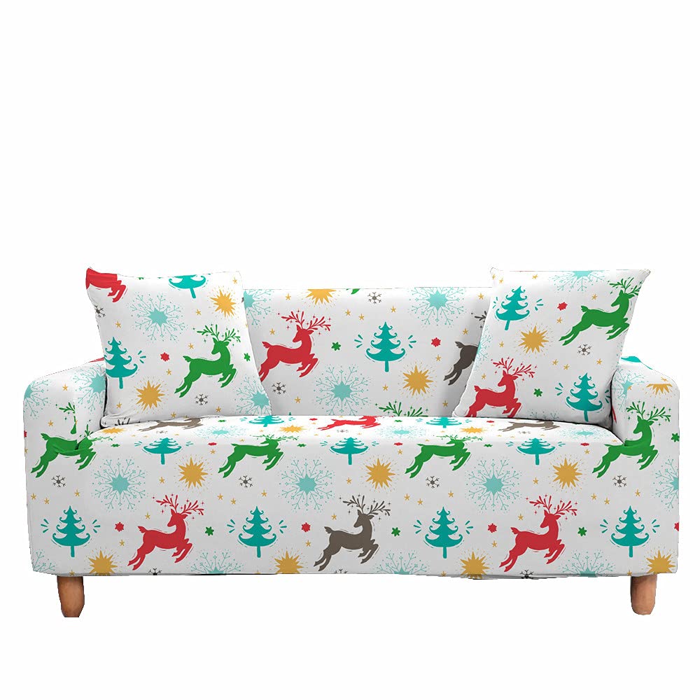 Fansu Navidad Funda de Sofá Elástica para Sofá de 1 2 3 4 Plazas,Ajustable Estampado Navideño Cubre Sofa,Antisuciedad Antideslizante Protector de Muebles (árbol de Navidad,1 plazas(90-140cm))