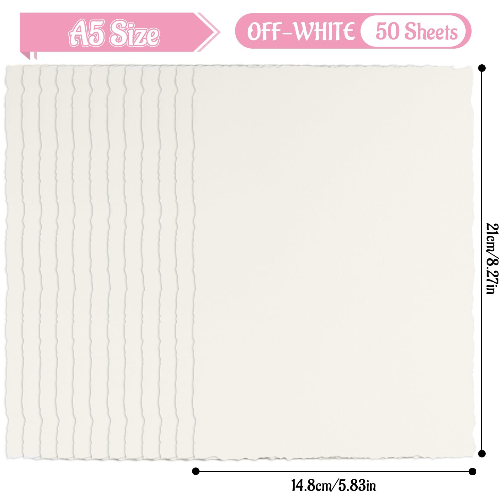 50 arkuszy papieru akwarelowego, 21 x 14,8 cm, papier bawełniany A5, ręcznie robiony gruby papier z nieregularnymi krawędziami, 160 g/m2 ręcznie robiony papier do malowania, szkicowania, kaligrafii