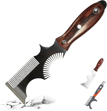 8-in-1 Paint Brush Comb and Paint Roller Cleaner Tool | with Can Opener, Solvent-Resistant Stainless Steel Teeth, Beech Wooden Handle, Putty Scraper,All Paintbrush & Roller Cleaning