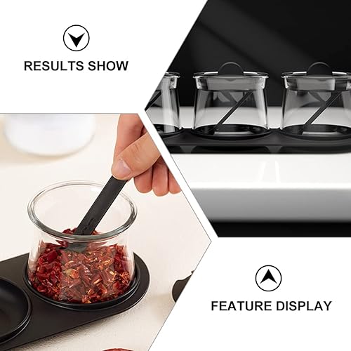 Miniatura 3 de Kichvoe 3 tarros de condimentos de vidrio con tapas y cucharas y bandeja recipientes transparentes para condimentos paquete de 3 recipientes para