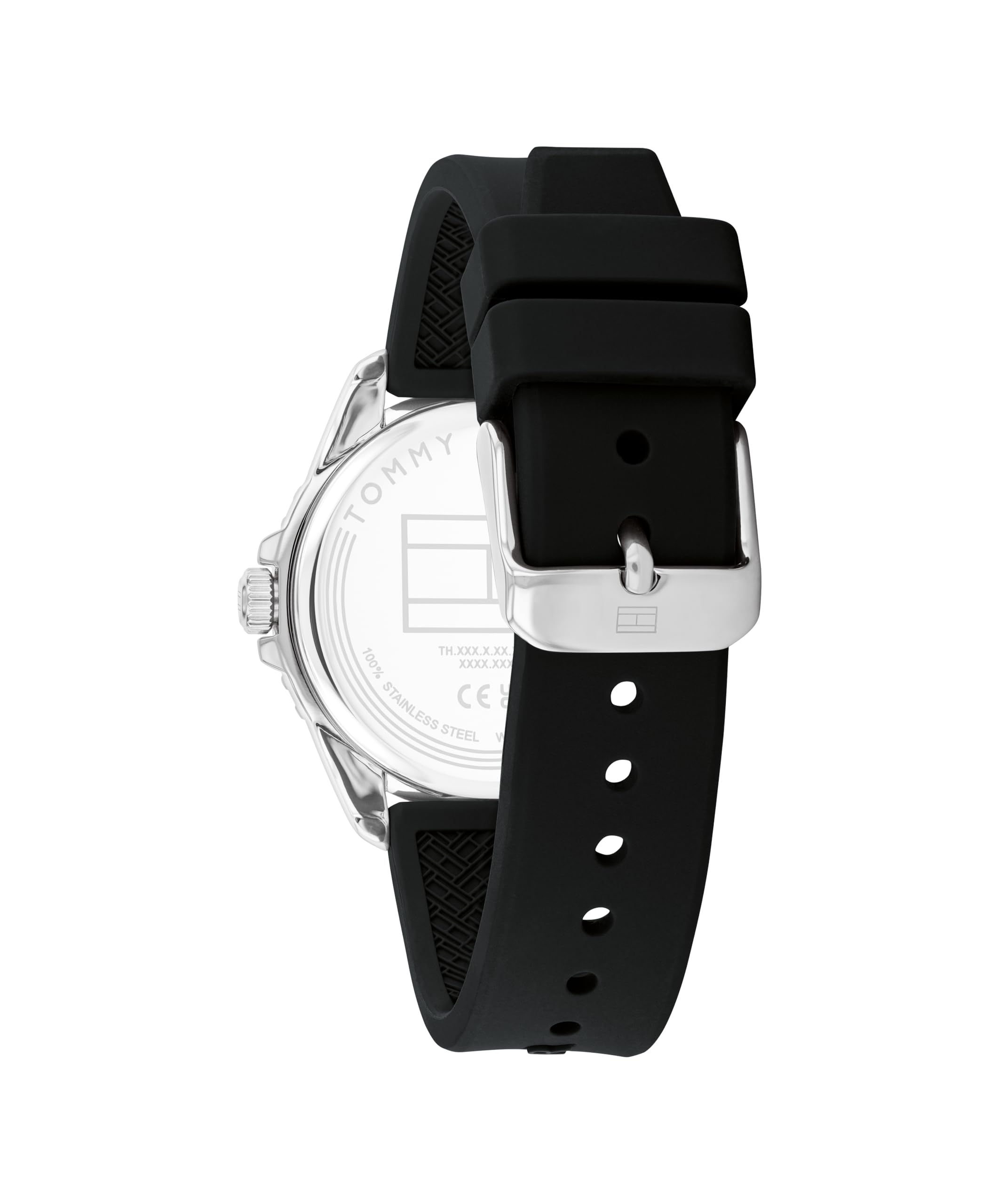 Tommy Hilfiger Młodzieżowy zegarek kwarcowy z trzema wskazówkami z paskiem ze stali nierdzewnej lub silikonowym, Czarny (Black), ciągnąć