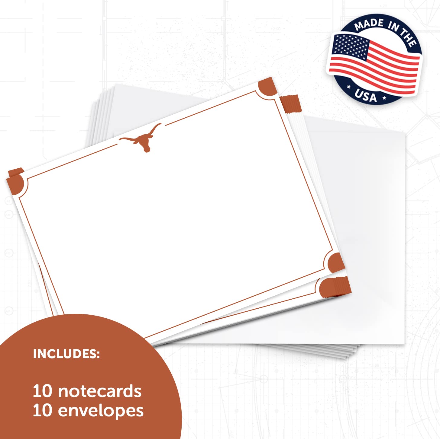Desert Cactus University of Texas - Paquete de 10 tarjetas de papelería Longhorns UT Austin incluye sobres, Memo Party Thank You (tarjeta de notas 4a)