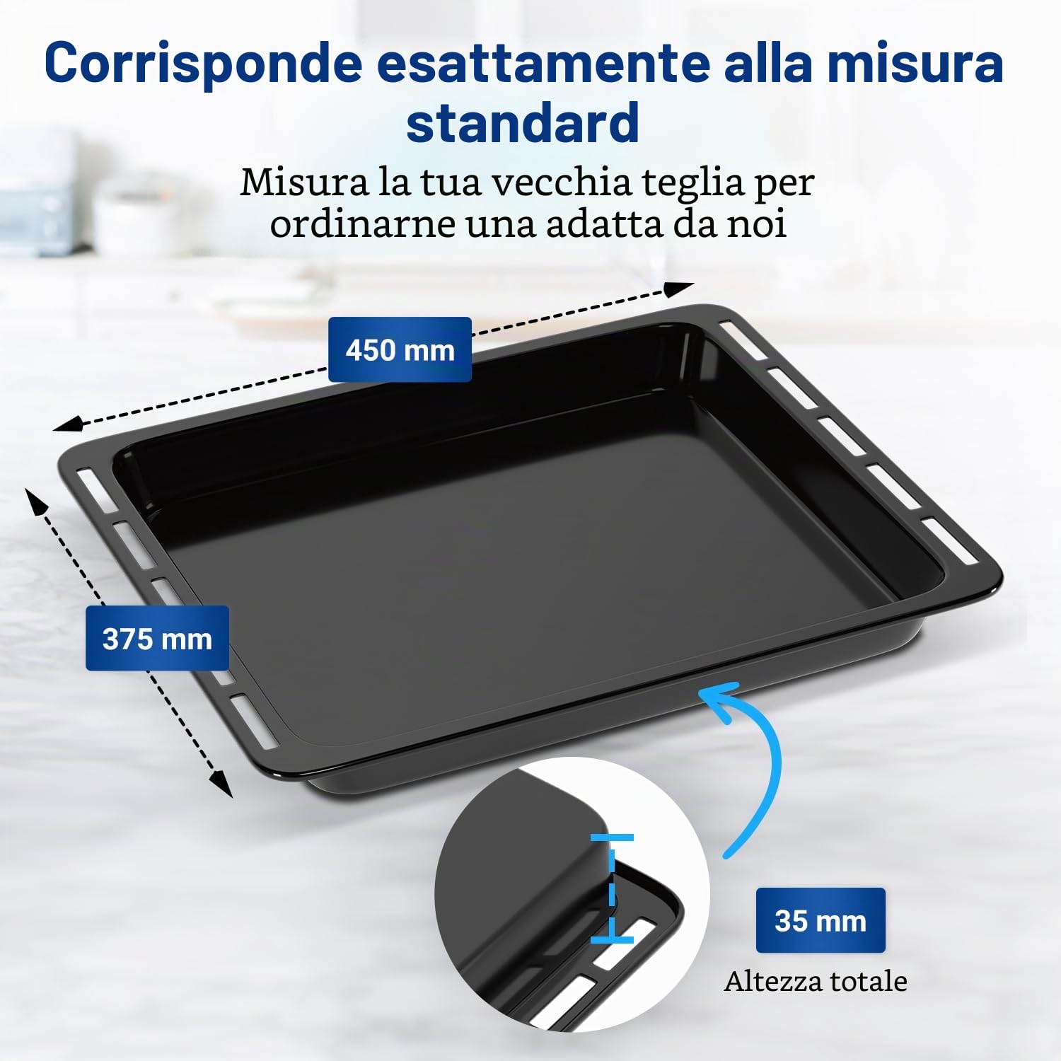 VIOKS Teglia da forno 45 x 37 cm, ricambio per Whirlpool, teglia profonda 481010657928, padella per grasso profonda, antiaderente smaltata, accessori da forno e accessori per fornelli