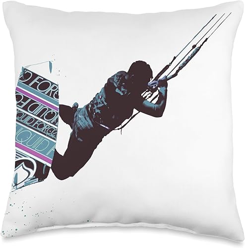 Miniatura 4 de Kitesurf Gifts and Surf Lover Tees by taiche Kitesurfing Action Kite and Surf Illustration Throw Pillow, 18x18, Multicolor