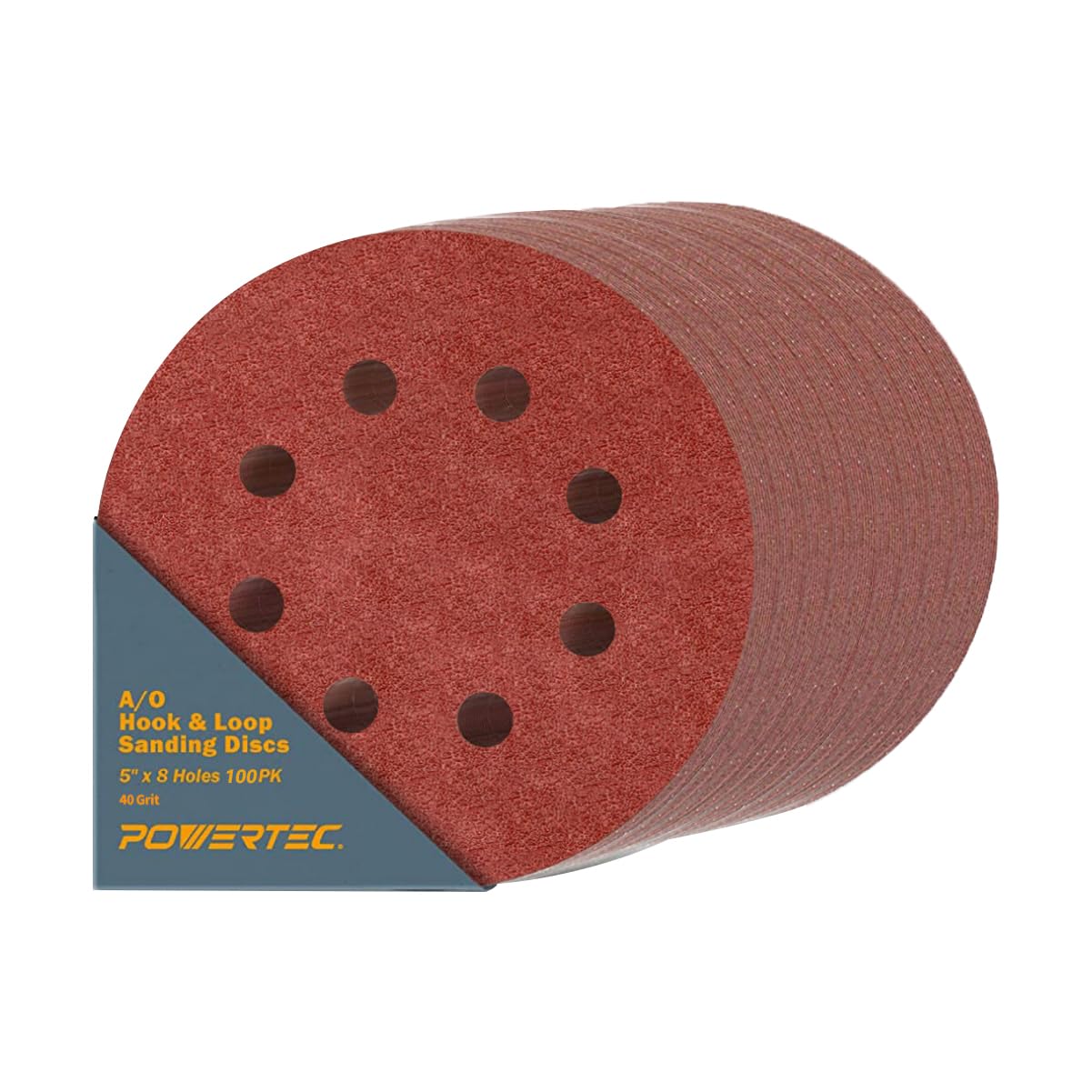 POWERTEC 45004-P4 - Dischi abrasivi a 8 fori, grana 40, 100 pezzi, carta vetrata per levigatrici orbitali casuali
