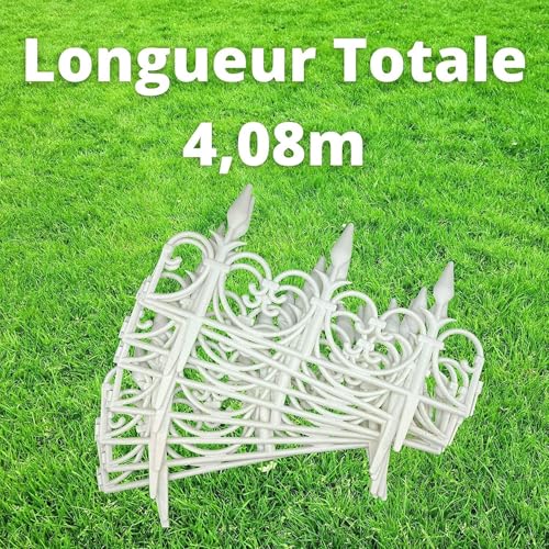 FISHTEC - Flexible Gartenbegrenzung aus Kunststoff im 8er Set - Gesamtlänge 4,08 m - Für Beete Rasenflächen Wege und Gartenbereiche - Einfache Montage - Farbe Weiß - Maße 50 x 30 cm
