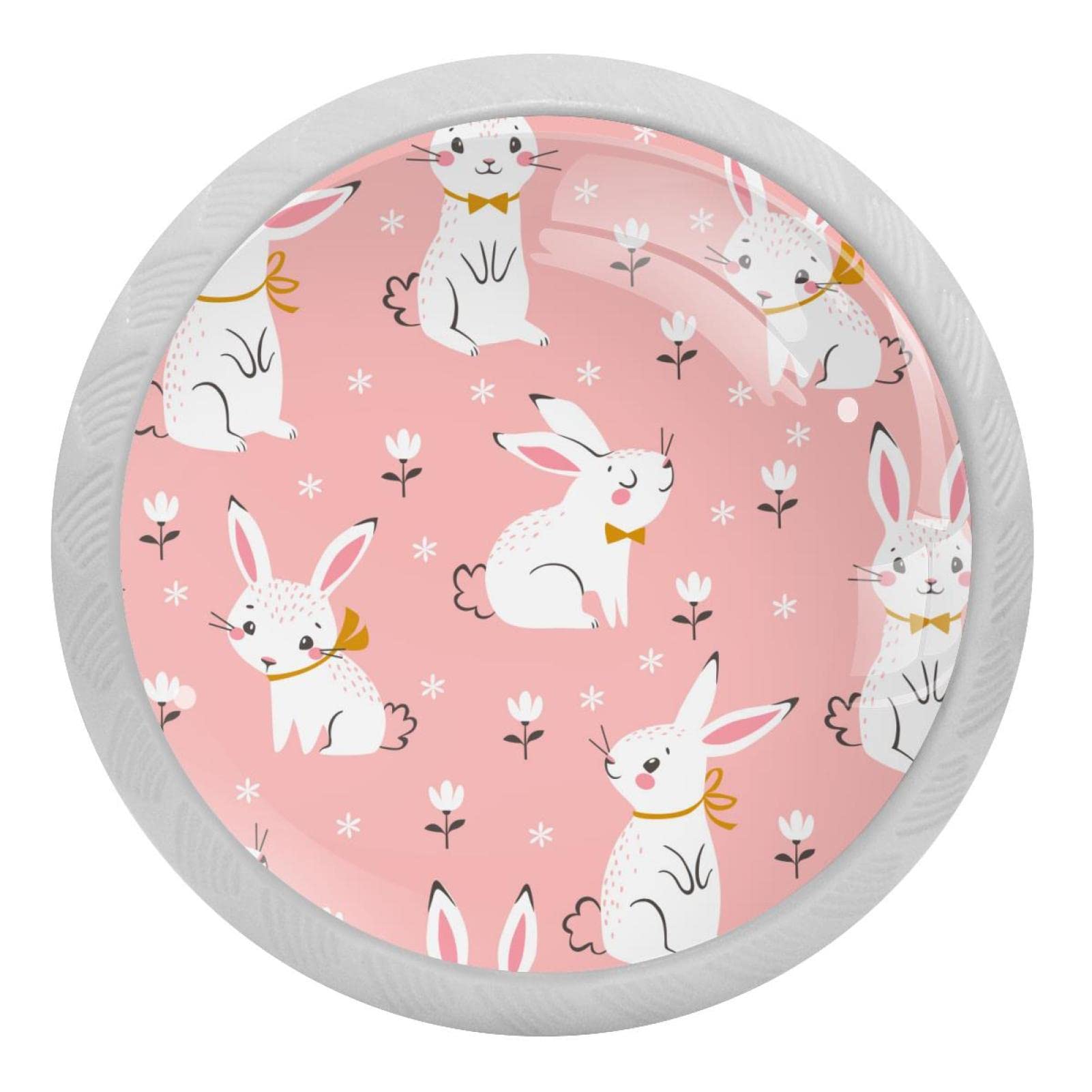 JDEZ Fluorescent Drawer Handle Rabbits and Bunnies Pack of 4 Round Drawer Knobs with Screws