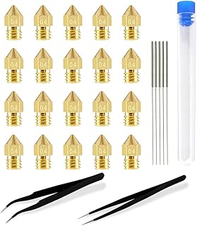 ALMOCN MK8 3D Printer Extruder Nozzles Kit,20PCS MK8 Extruder Brass Nozzles Print Heads+5PCS 0.4 mm Stainless Steel Nozzle Cleaning Needles+2pcs Tweezers for 3D Printer