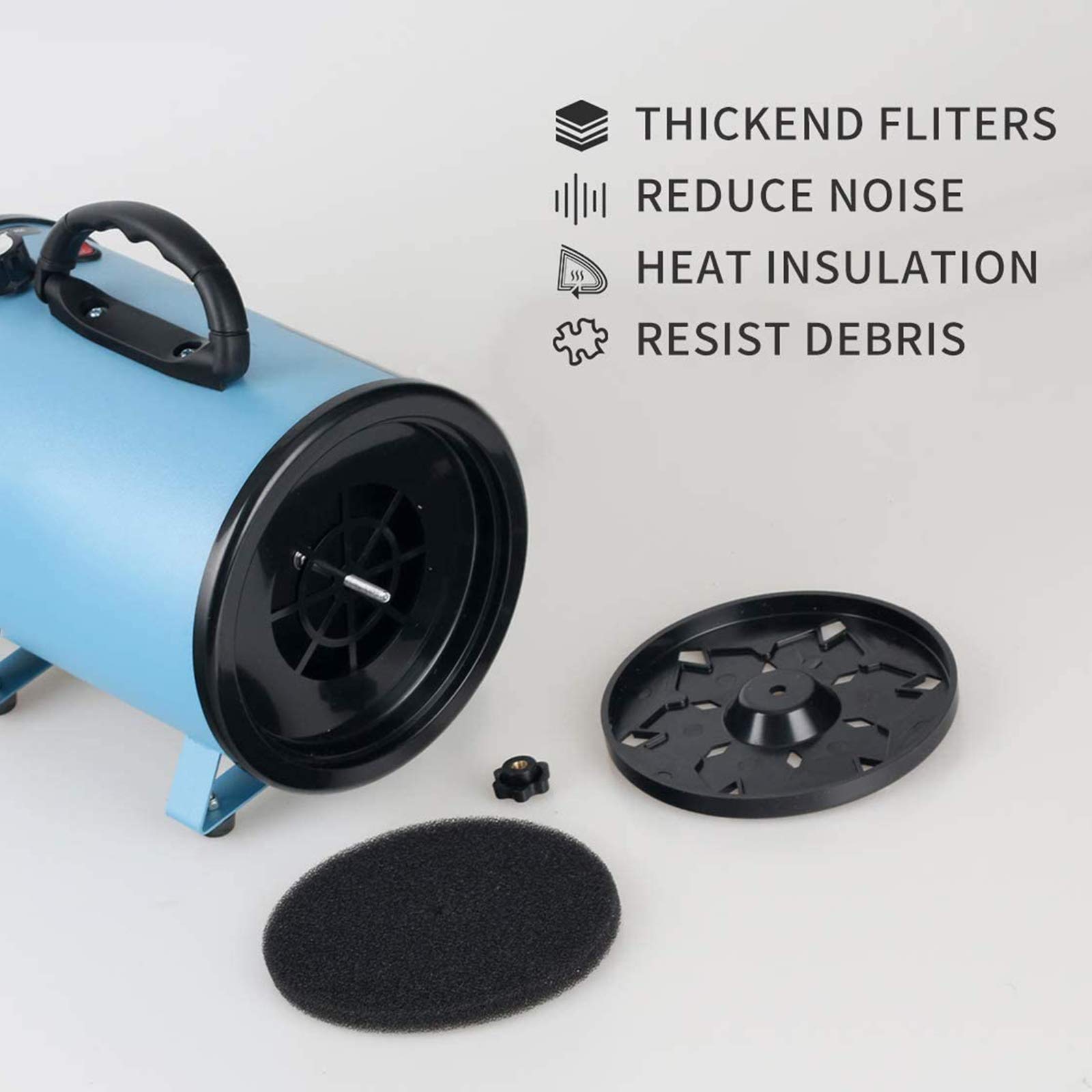 2000W Séchoir Sèche-Poils Toilettage pour Chiens Chats Stepless Vitesse Réglable Sèchecheveux Toilettage Séchoir Pulseur avec Vitesse Et Chaleur Ajustable, avec Tuyau, 3 Buses en Option