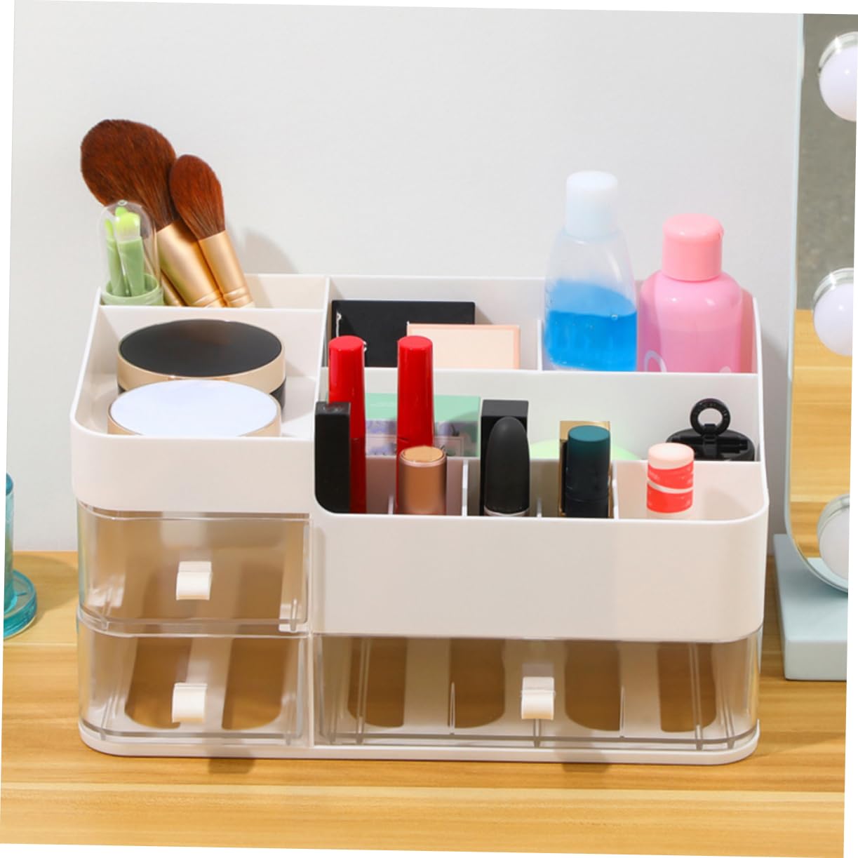 Organizador de Cosméticos de Escritorio Blanco de Plástico con Cajones