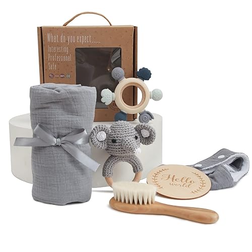 Cestas de regalo para bebé recién nacido, juego de regalos para baby shower, juego de baño para recién nacido con manta de muselina, toalla de baba,