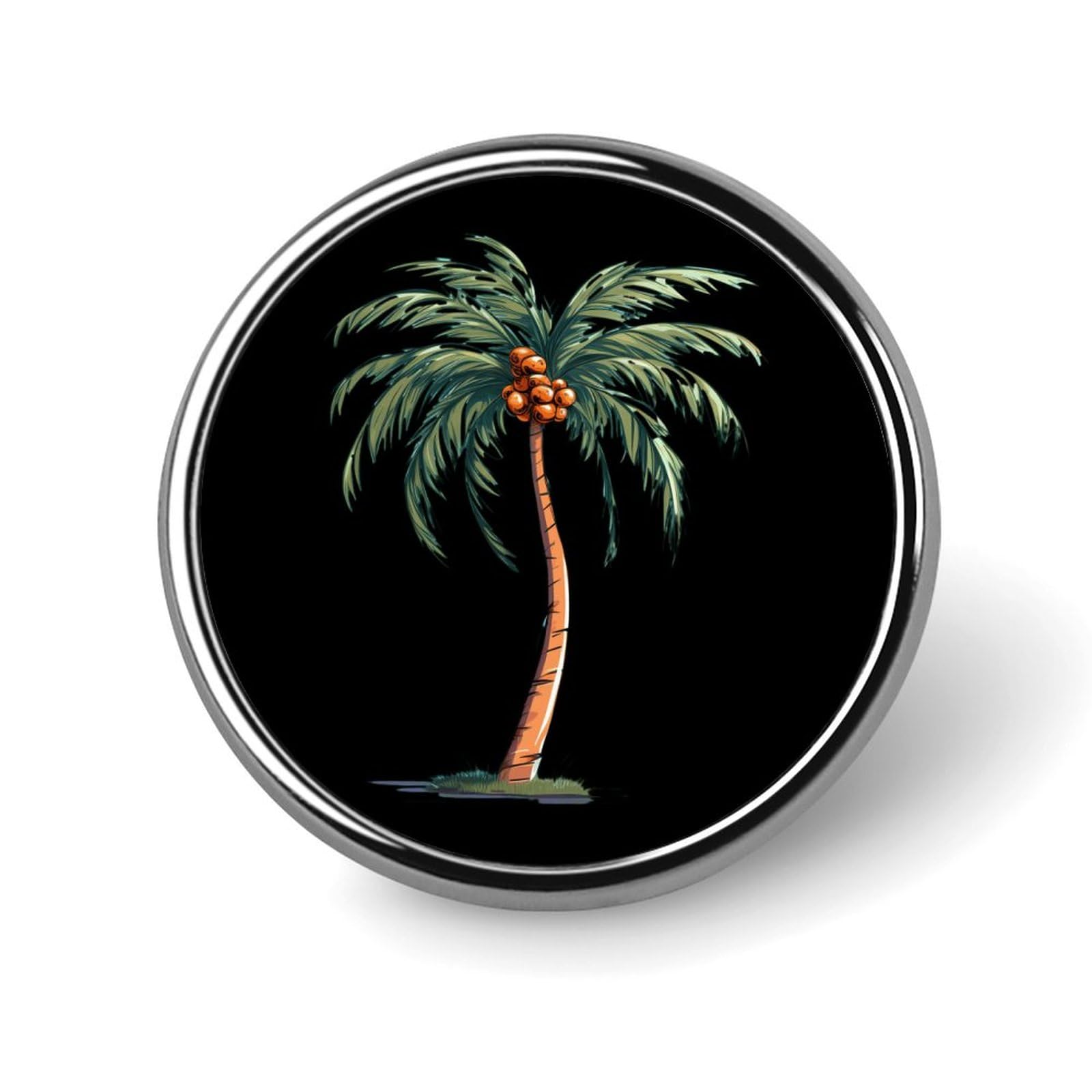 Coconut Palm Tree Round Badge Pin Brooches Metal Button Badges for Hats Jackets Shirts Decor