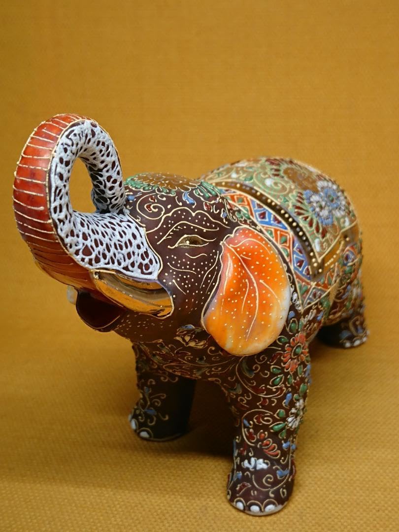 Amazon.co.jp: ゾウ 象 陶器 金彩 細描盛 骨董 置物 インテリア 工芸品 