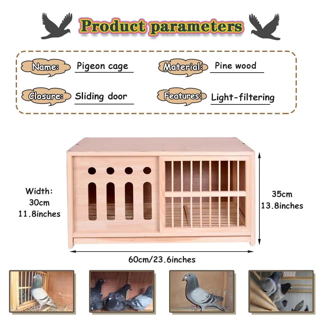 Caja Nido para Palomas para Exteriores con Puerta A Prueba De Luz, Jaula Grande para Palomas, Pajarera para pájaros con Puerta Corrediza De Madera Maciza(23.6IN*1)
