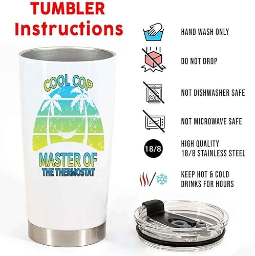 Miniatura 2 de Funny Gift Police Officer Father's Day Gift, Great Surprise for Cop - Coping with Thermostat Quote on Large - 20 Oz White Stainless Steel Fat Tumbler