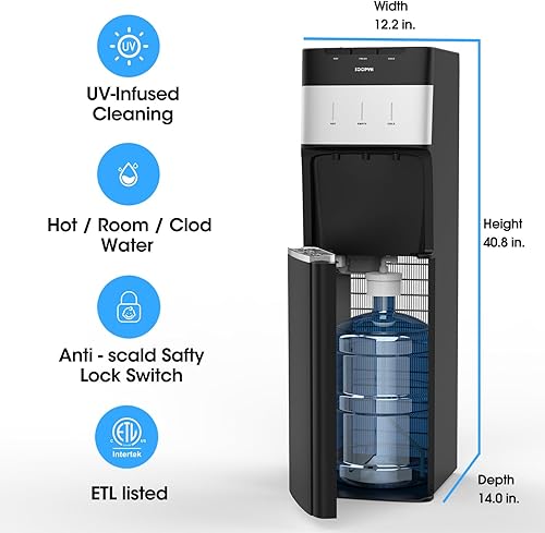 Miniatura 7 de Dispensador de enfriador de agua de carga inferior autolimpiante para botellas de 3 a 5 galones, frío caliente y habitación, bloqueo de seguridad