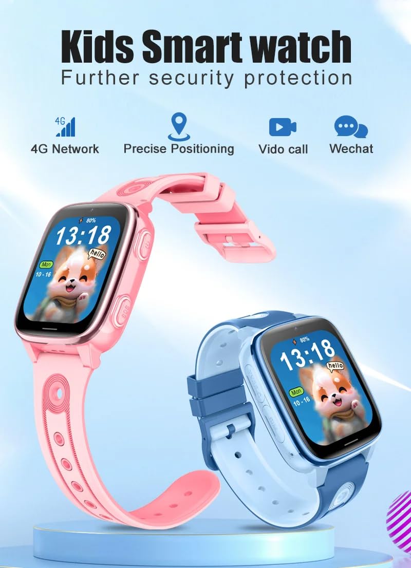 Orologio per Bambini con Pulsante SOS, Videochiamata HD, Modalità Scuola, Posizionamento LBS+WIFI, Schermo da 1,83 pollici, Smartwatch 4G CON SIM (Nero)