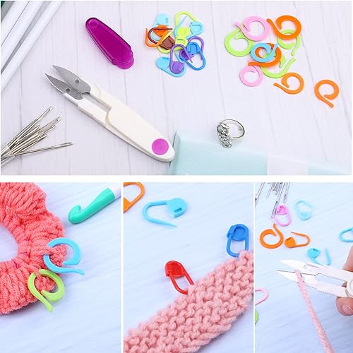 Miniatura 6 de Juego de ganchos de ganchillo de 7 tamaños (0.276 in-0.787 in) con 9 agujas romas de ojo grande, gancho de ganchillo de plástico enorme, lazo de