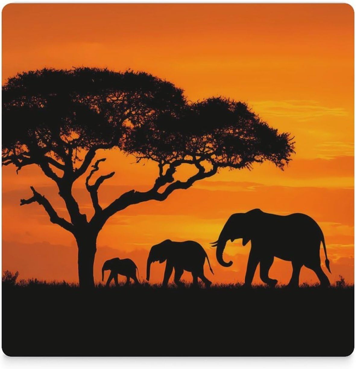 Wild Elephant Family Coaster for Drinks Square Ceramic Table Coasters Stone Mat Crafts 4PCS Home Kitchen Decor