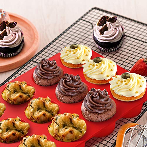 Silicone Jumbo Muffin Pan 12 Cups, European Grade Cupcake Baking Pan - Large Size, Non-Stick Muffin Molds for Baking,Muffin Tray, Food-Grade Muffin Tins Set of 2, BPA Free