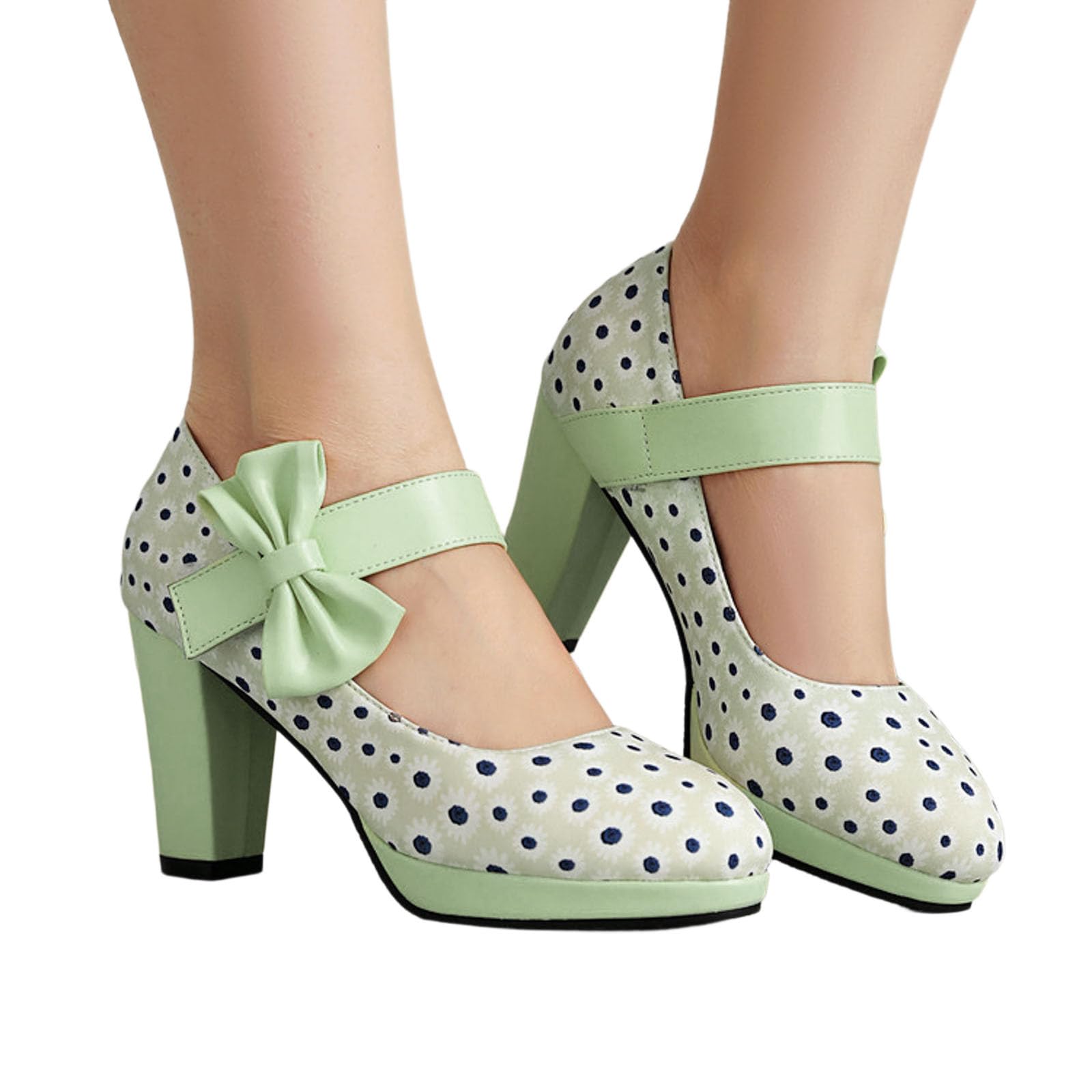 Damenschuhe mit Absatz Klobige Tanzschuhe Elegante Brautschuhe Ballerinas Blockabsatz Schnalle Polka Design