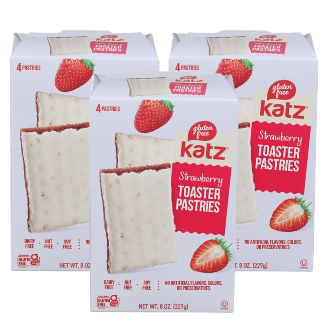 Katz Pastry Toaster Strawberry 8 oz – Toaster-Pastries – Kosher-Snacks – Gf Snacks for Everyday Kosher Foods and Cinnamon Snack – Pack of 3