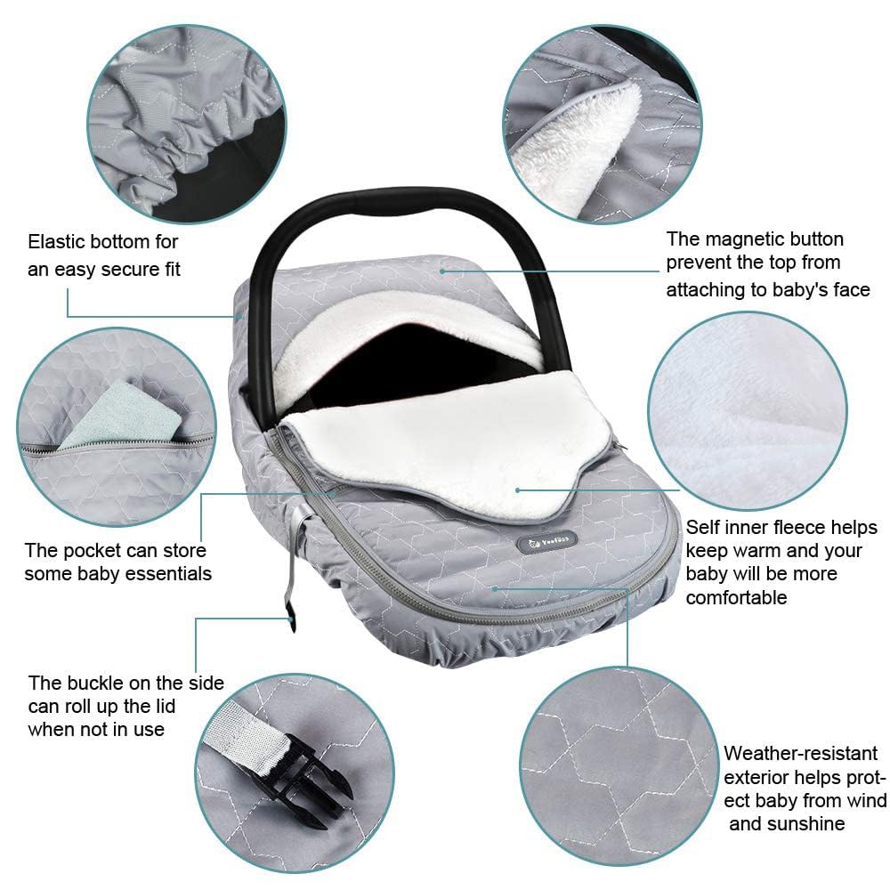 Yoofoss Funda para asiento de coche de bebé para invierno, cubierta para proteger al bebé del frío y el invierno, funda para portabebés cálida de felpa para niños y niñas (gris)