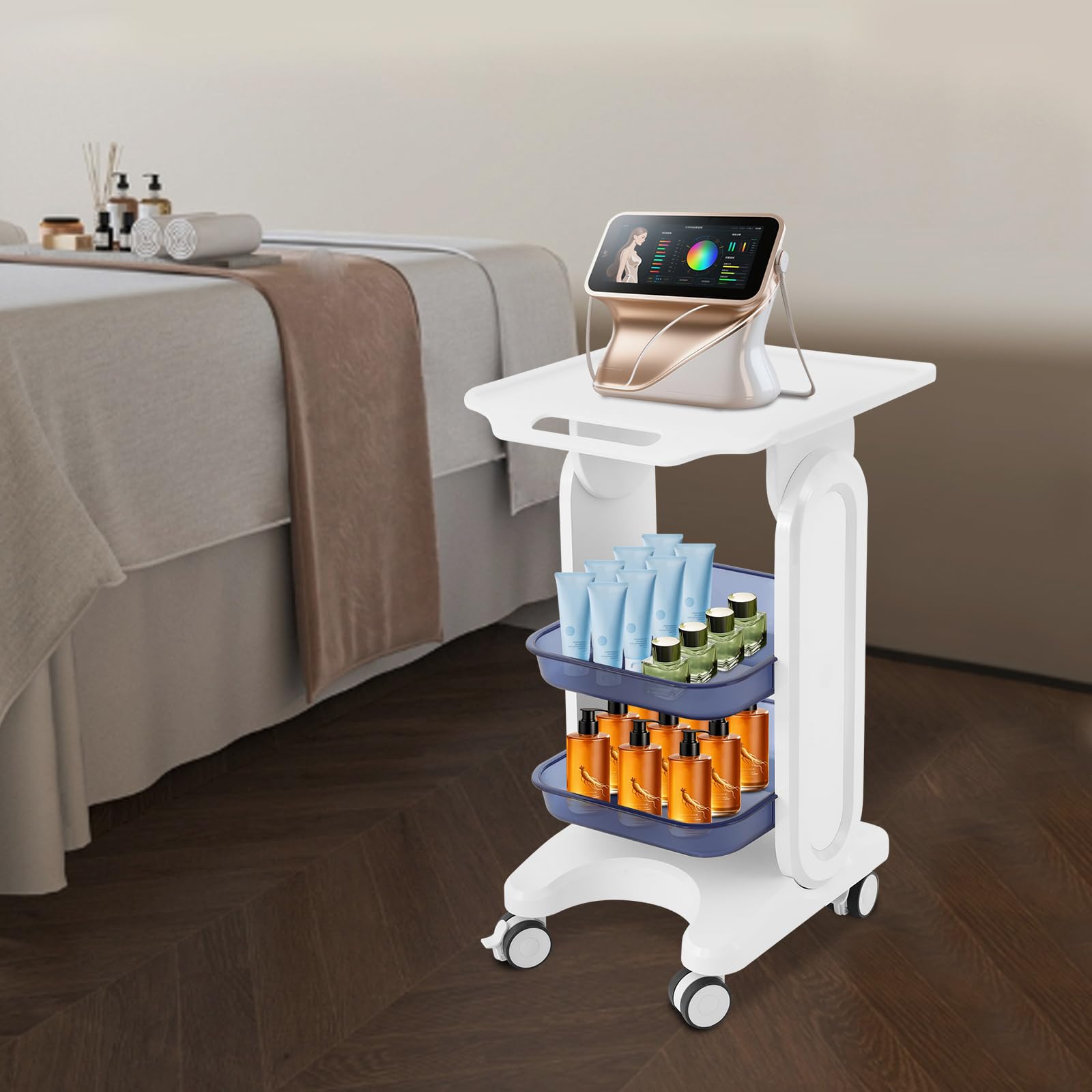 Carrito de laboratorio de 3 pisos, carrito de belleza, de material de PC, con 4 ruedas, carrito multifuncional para laboratorio, clínica, hospital, salón