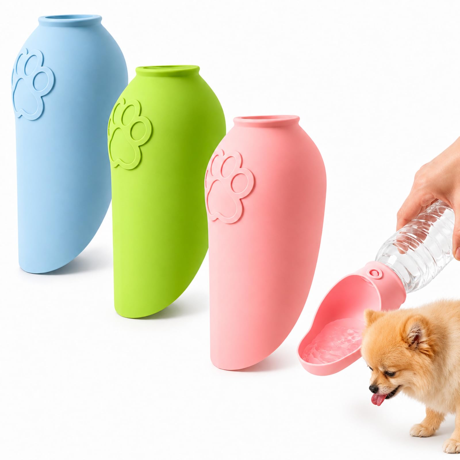 3 Pcs Silicone Drinking Cap for Bottles Dogs, Dog Water Bottle for Walking, Portable Pet Hydration Solution for Outdoor Activities, Travel Companion for Dogs, Leak Resistant Design with Foldable Bowl