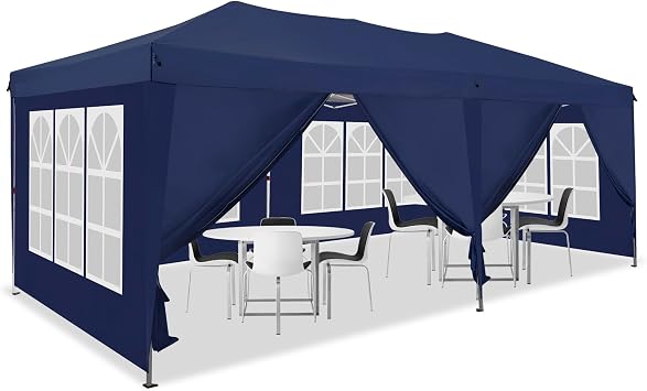 10 x 20 Pop Up Canopy Tent with 6 Removable Sidewall, Commercial Instant Canopy with Carry Bag, Adjustable Outdoor Shelter Tent for Parties, Festival, Event, Blue