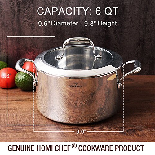 HOMI CHEF Mirror Polished NICKEL FREE Stainless Steel 6 QT(Quart) Stock