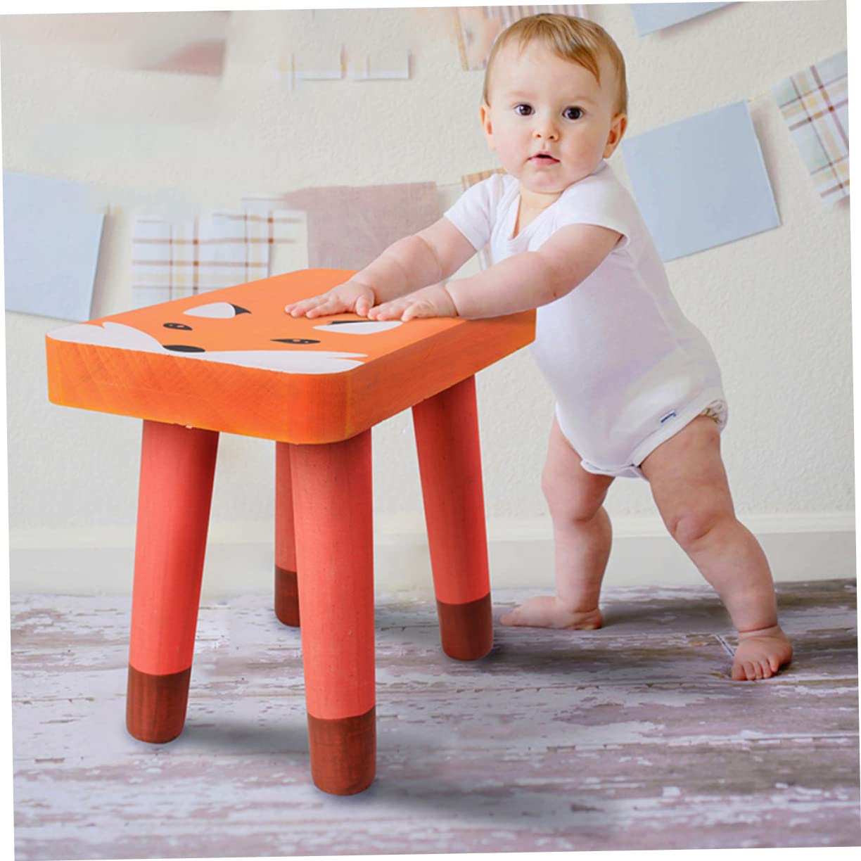 Yardenfun 1Pc Cartoon Low Stool for Solid Wood Footstool with Fox Design Lightweight Practical Seating for Home Use for Boys Easy to Move