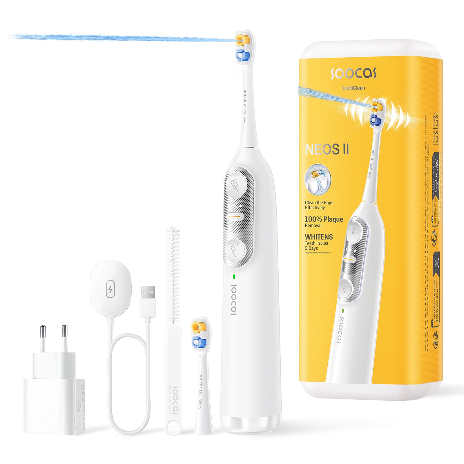 NEOS II – Sonic Electric Toothbrush & Cordless Water Flosser for Adults, Portable Oral Irrigator, Up to 100% Plaque Removal, Travel-Friendly, Pearl White