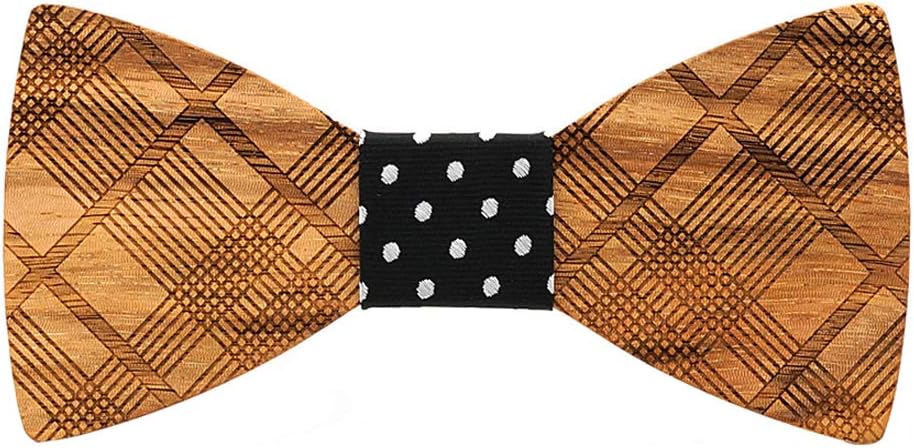 Mens Handmade Grid Wood Bow Tie Adjustable Tuxedo Wedding Party Wooden Stripe Bowtie