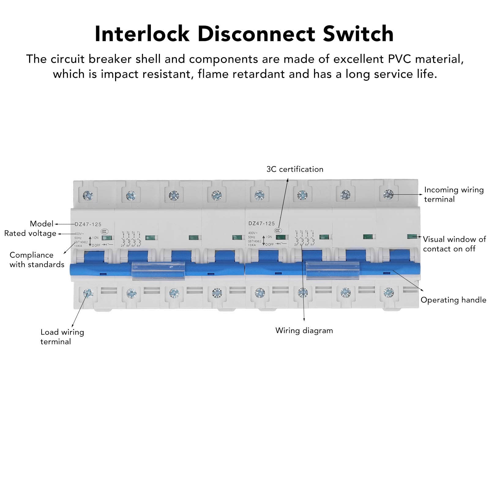 Aramox Disyuntor de Enclavamiento Interruptor de Transferencia Manual de Doble Potencia de PVC AC400V 4P Más 4P 10KA para Hospitales, Bancos, Sistemas contra Incendios y Edificios con Montaje en