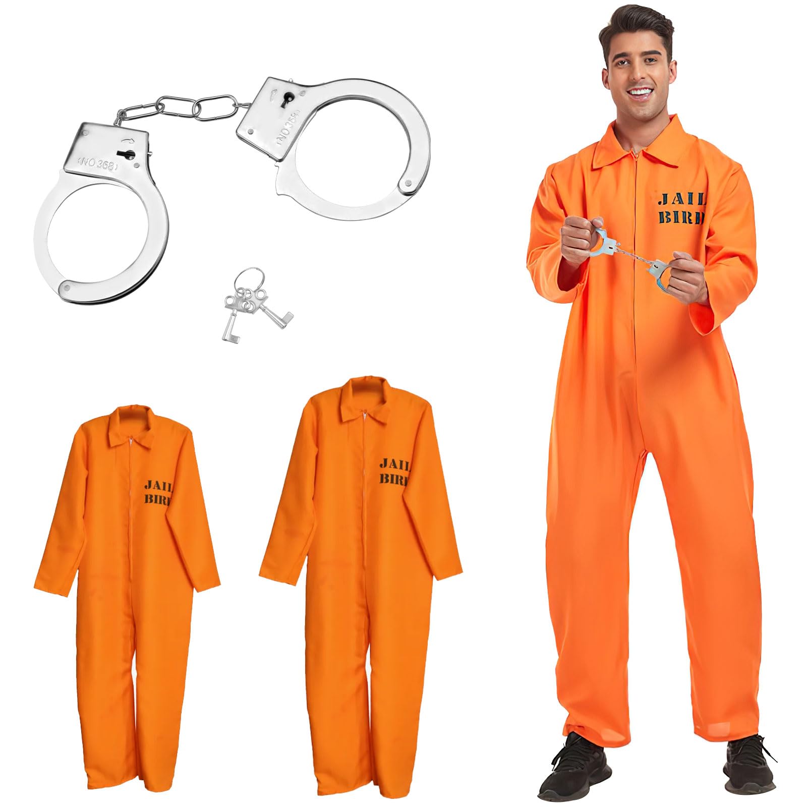 ZMDMAH Gefängnis Kostüm Orange mit Handschellen, Unisex Häftling Kostüm Herren Damen, Gefangener Kostüm, Sträfling Gefangene Kostüm Karneval Cosplay für Sträflinge, Gefangene und Räuber