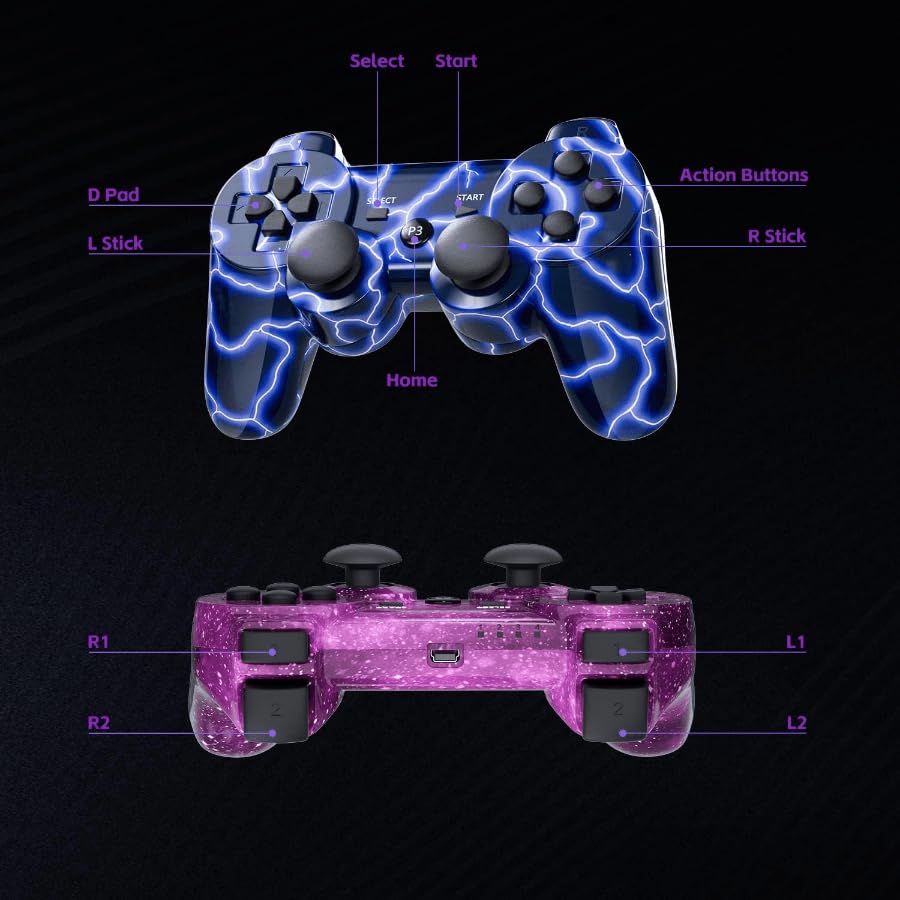 2 Pack Wireless PS3 Controllers for Playstation 3 Console (BlueFlash and RedFlash)