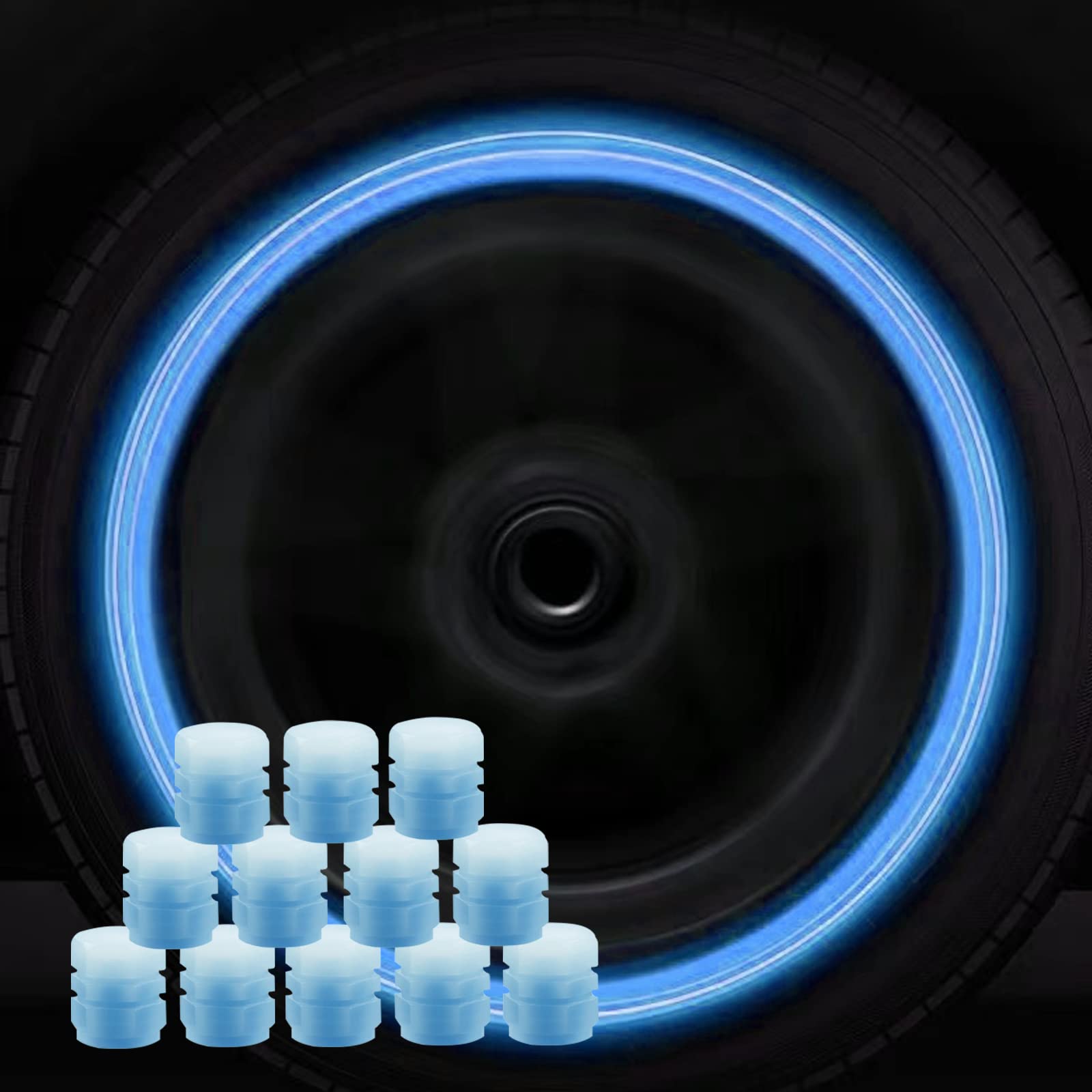 Photo 1 of 2 SETS - 12PCS Tire Valve Stem Caps, Newly Upgraded Diamond Luminous Tire Air Caps Cover, Illuminated Auto Wheel Valve Stem Cap, Noctilucous Tire Pressure Caps Universal (Blue)