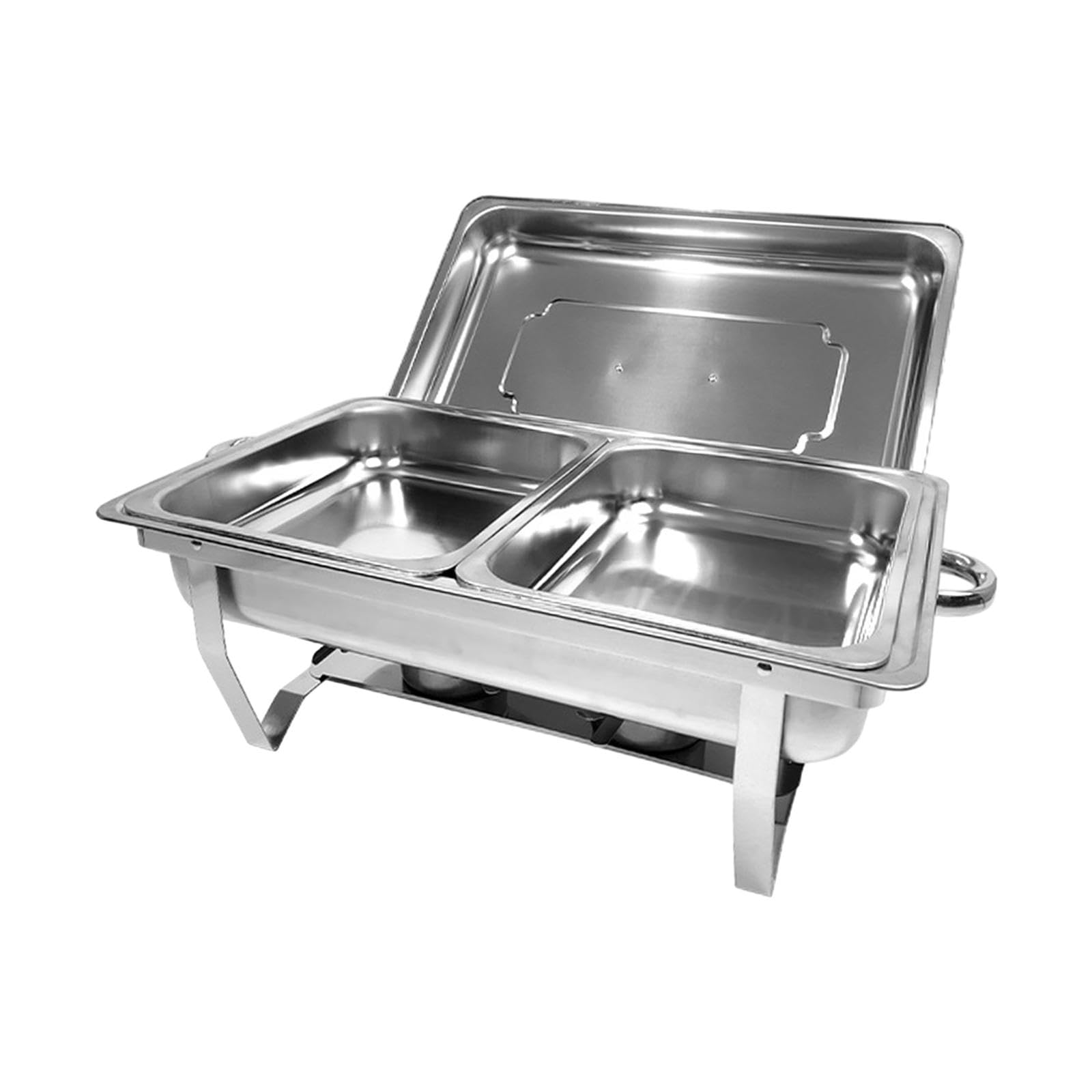 Buffet Calentador de Alimentos Bandeja para Servir Chafing Dish Rectangular de Acero Inoxidable Extraíble con Soporte para Bodas Fiestas Reu, Doble Rejilla, Individual