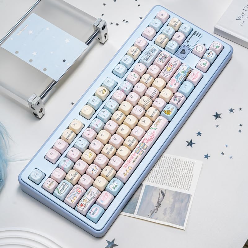 Mouse Mart Theme Keycaps 133 Keys, PBT Material MOA Profile Key Caps Set, Cute Blue Keycaps Dye Sublimation Keyboard Caps for for Cherry Gateron MX Swithes Mechanical Keyboards