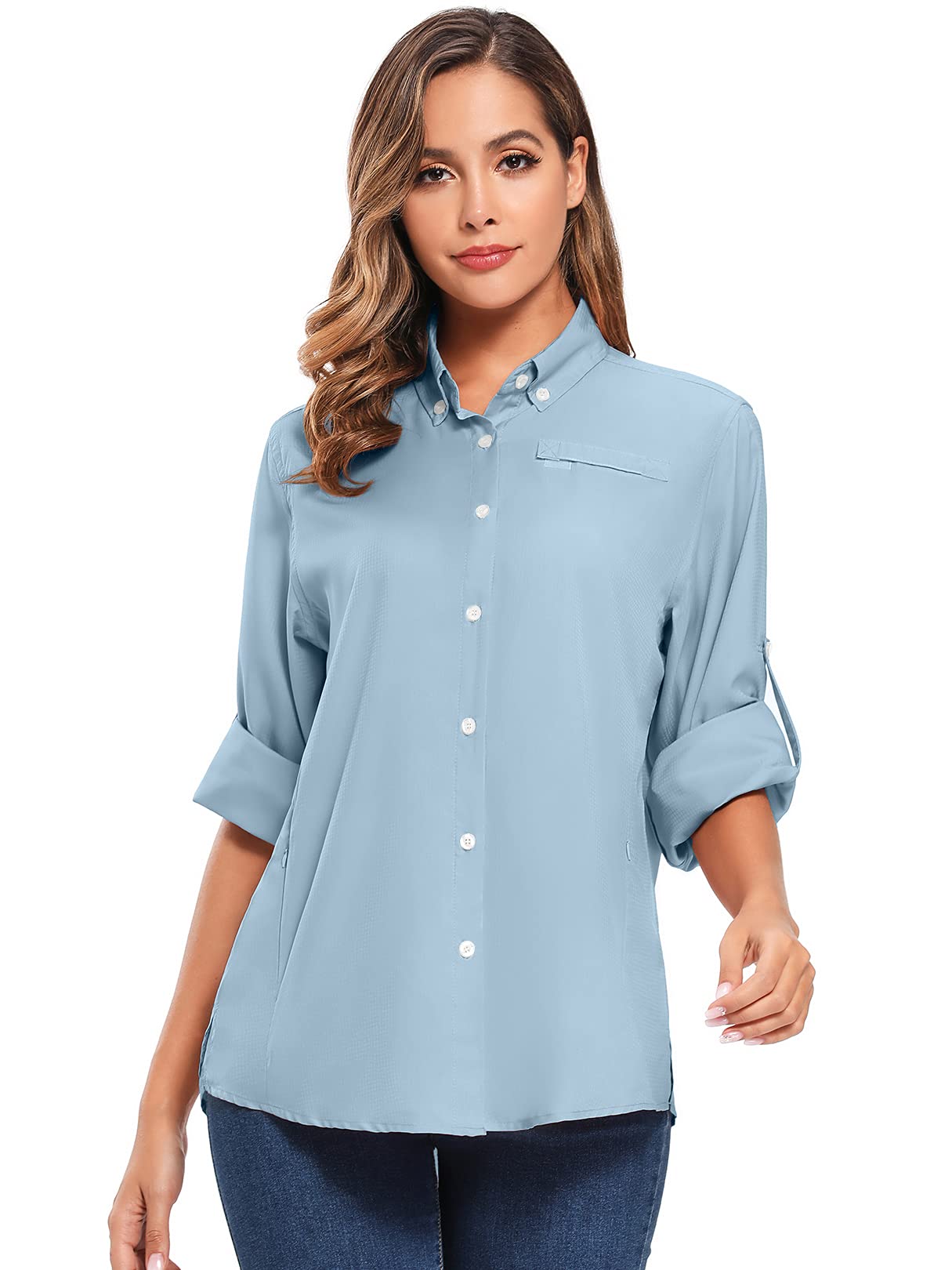 Women's Quick Dry Sun UV Protection Convertible Long Sleeve Shirts for Hiking Camping Fishing Sailing