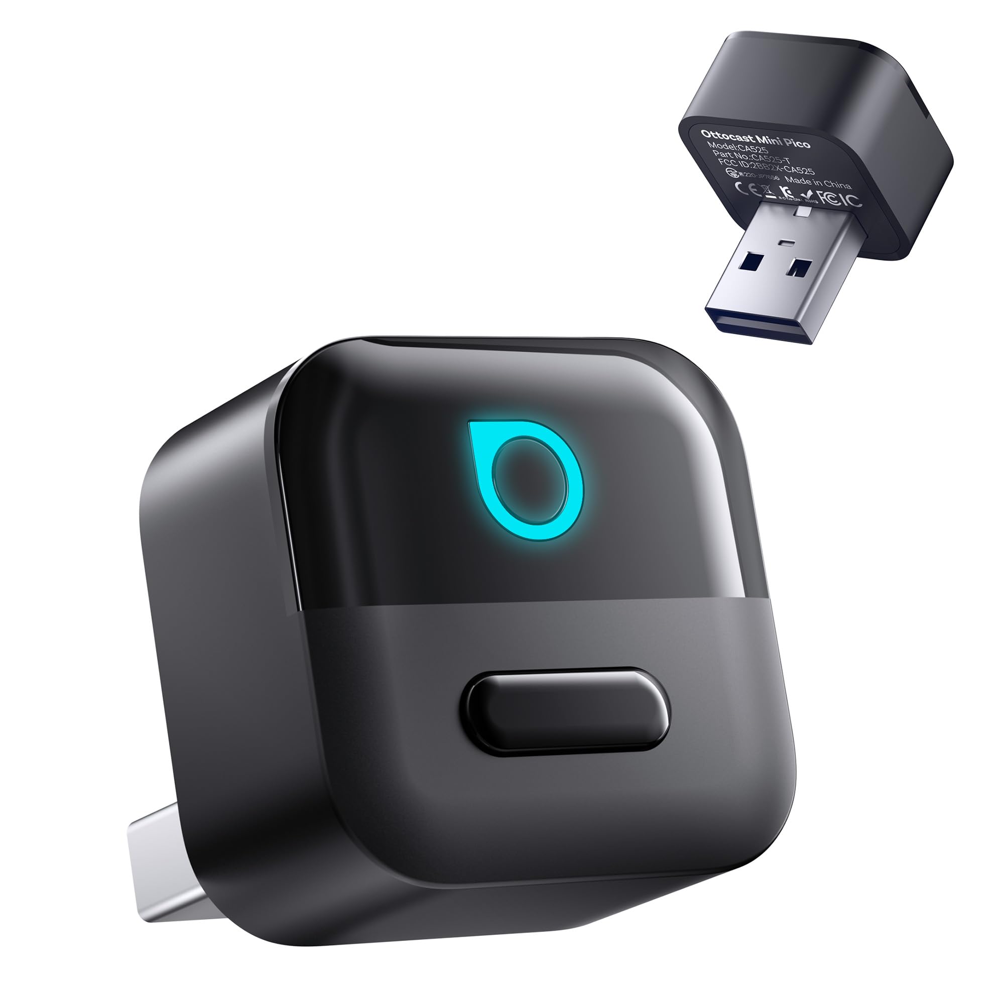 2026 Ottocast Mini Pico Adaptador CarPlay Inalámbrico, Convierte CarPlay y Android Auto con Cable a Wireless, Doble Canal, WiFi 6 & Bluetooth 5.4, Auto Reconnect, USB Plug & Play
